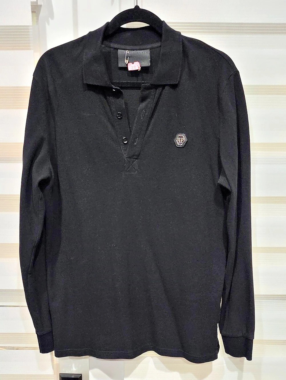Philipp Plein Hexagon Logo Long Sleeve Polo Shirt Black Size L